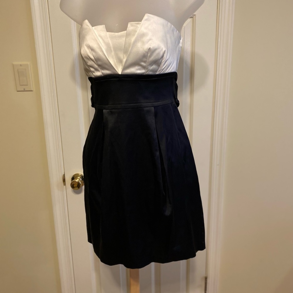 TEEZE ME Lovely black & cream color special occasion satin mini dress, 3 Junior